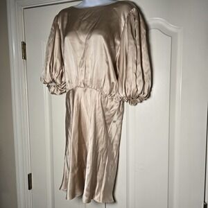 Amanda Uprichard Duval Dress Size Large  Light Bone 100% Silk Small Pull See Pic